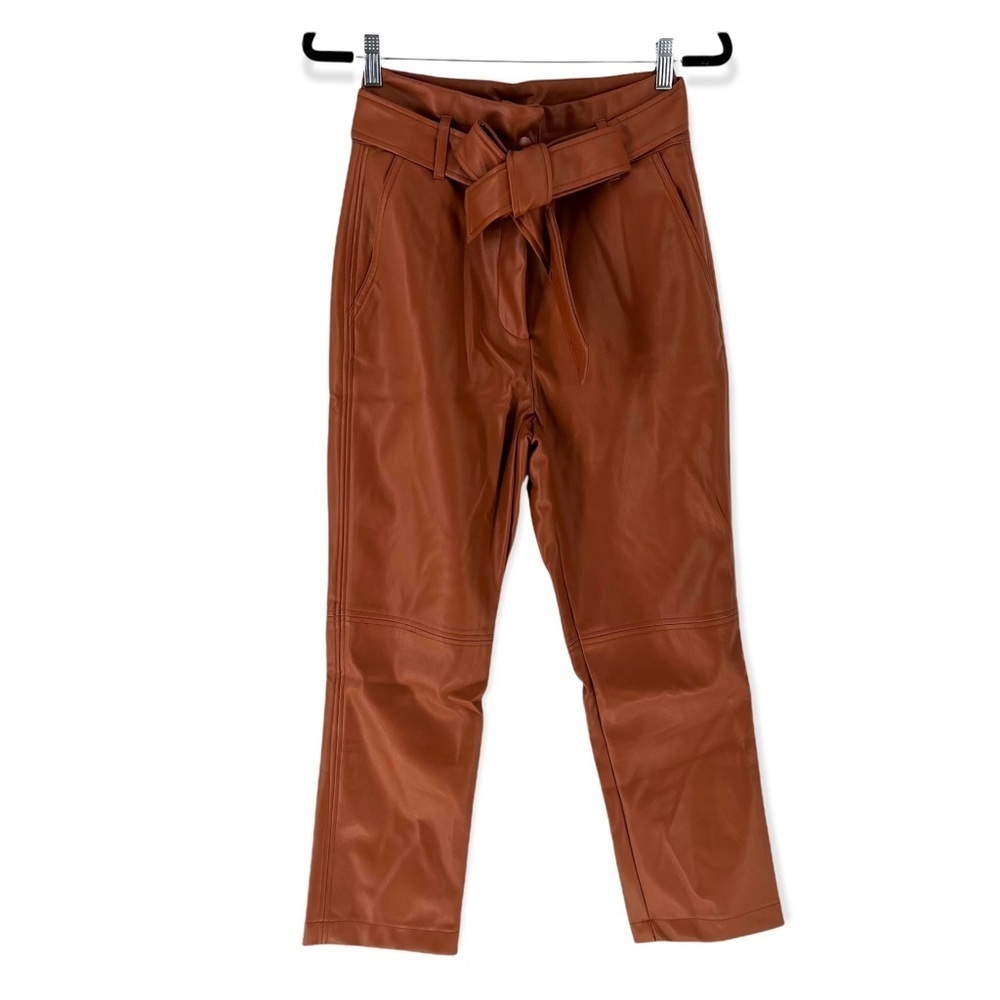 Shinestar Women's Faux Leather Belted Pants Brown